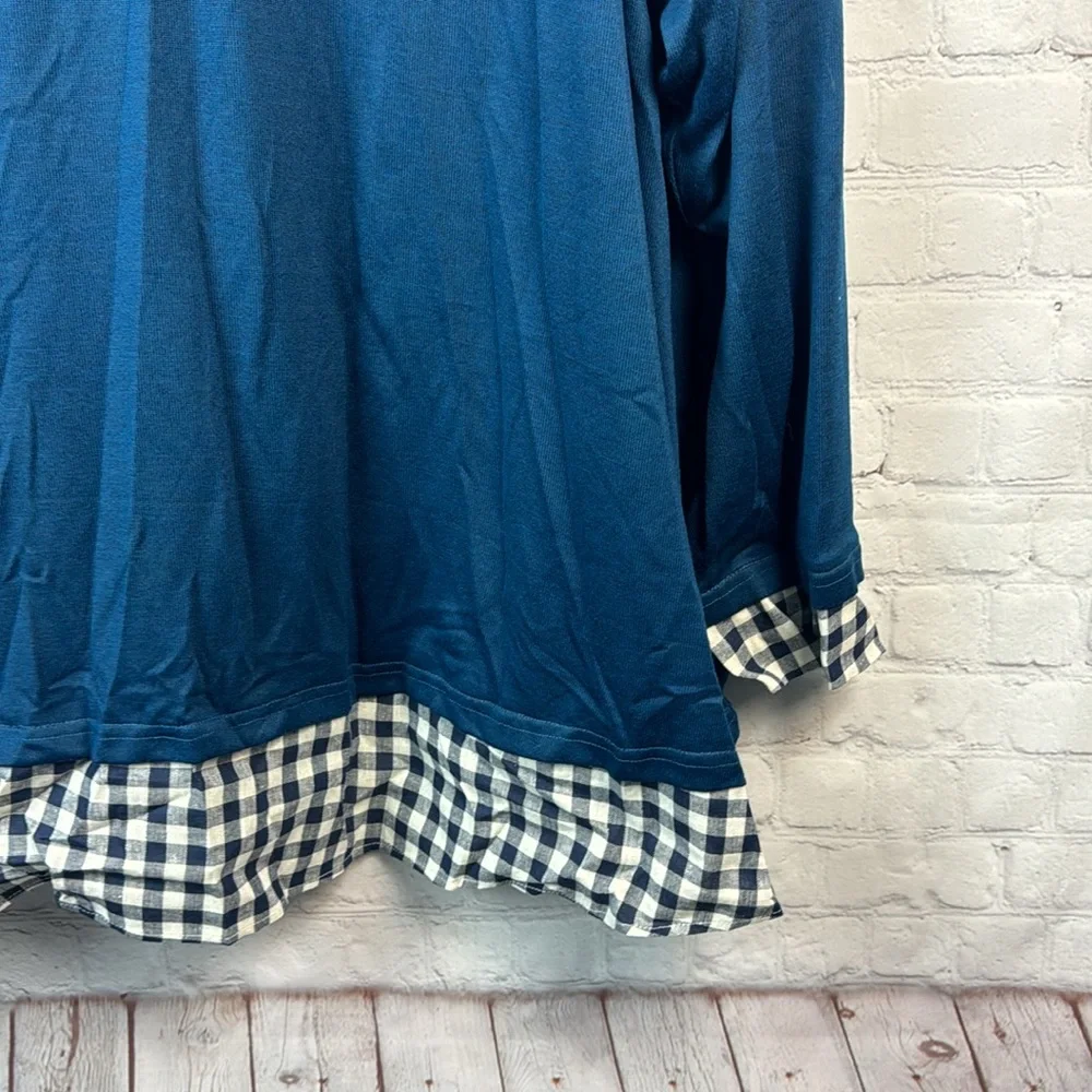 BloomChic Teal Blue And Check Pattern Layered Look Long Sleeve Top Plus 2X 6X - Picture 4 of 7